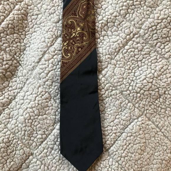 Pancaldi Black and Tan Paisley Print Silk Tie - Picture 3 of 5